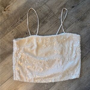 bishop + young White Sequin Spaghetti Strap Crop Top